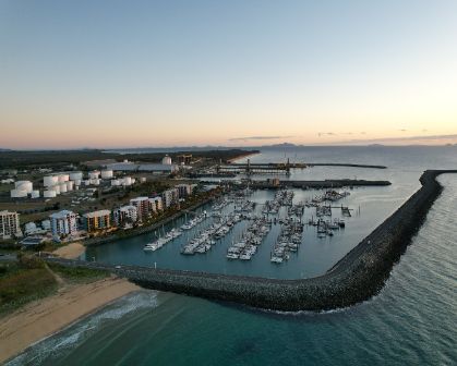 Picture of Aerial sunrise over the marine filled with yachts at Mackay